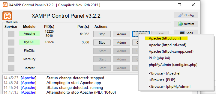 Accede al fichero C:\xampp\apache\conf\httpd.conf